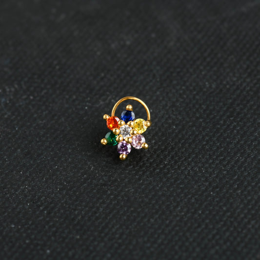 Rainbow CZ  Gold Plated Silver Nose Pin