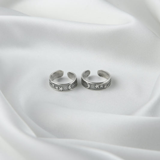 Moon And Star Silver Toe Rings