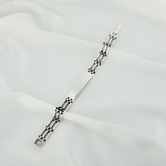 Men Silver Striped Bracelet