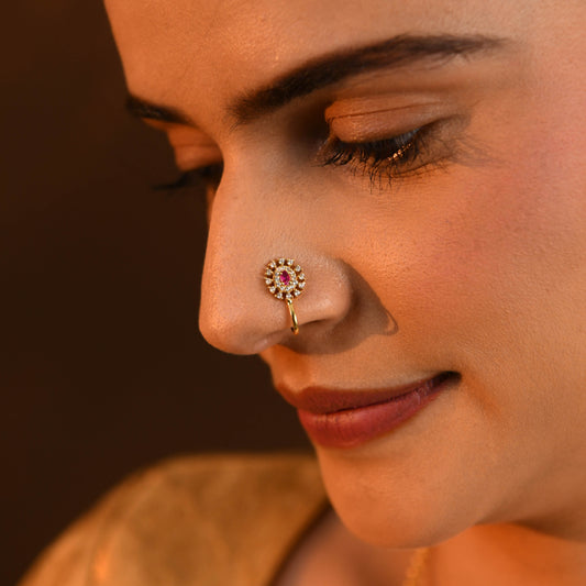 Rose Radiance CZ Gold Plated Silver Nose Pin