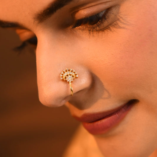 Moon Magic Cz Gold Plated Silver Nose Pin