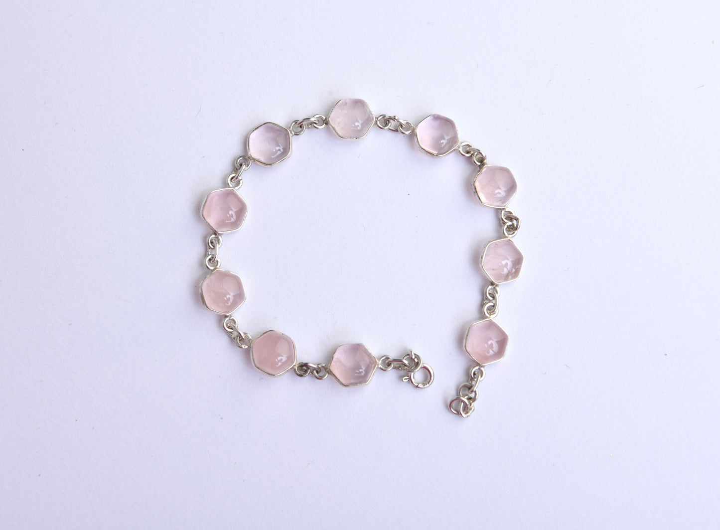 Hexagonal Rose Quartz And Silver Bracelet