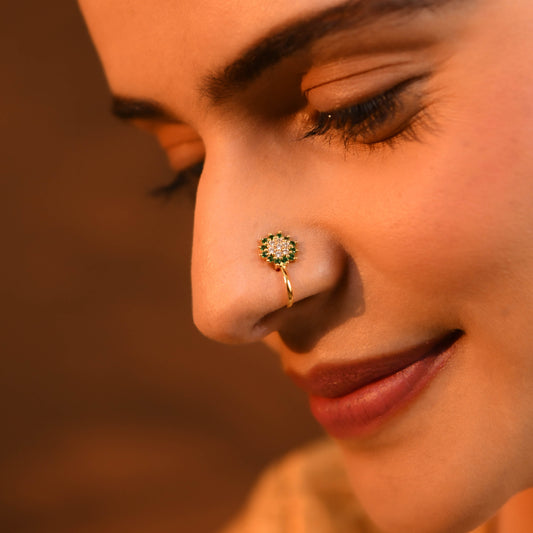 Mint CZ Gold Plated Silver Nose Pin