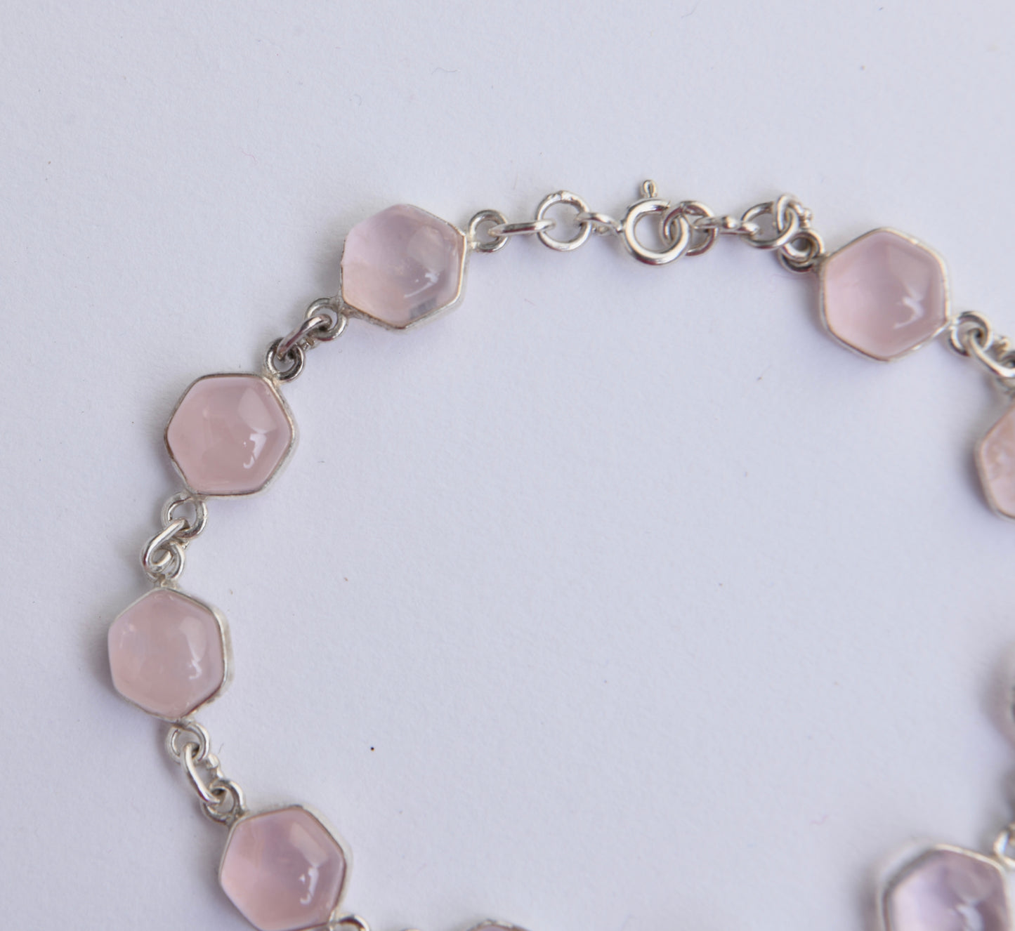 Hexagonal Rose Quartz And Silver Bracelet