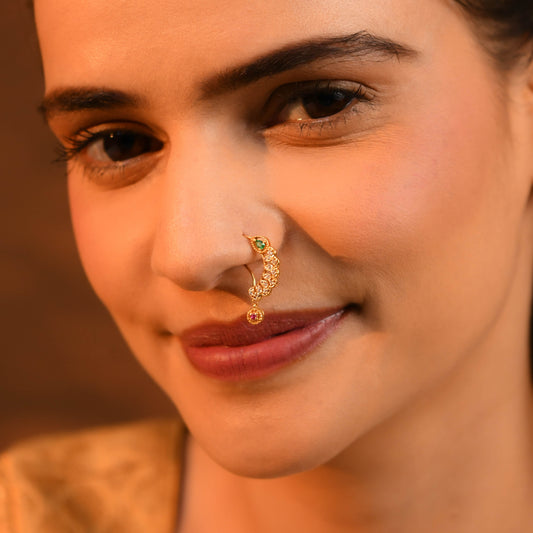 Silver CZ Silver Gold Plated Nath( Left Piercing )