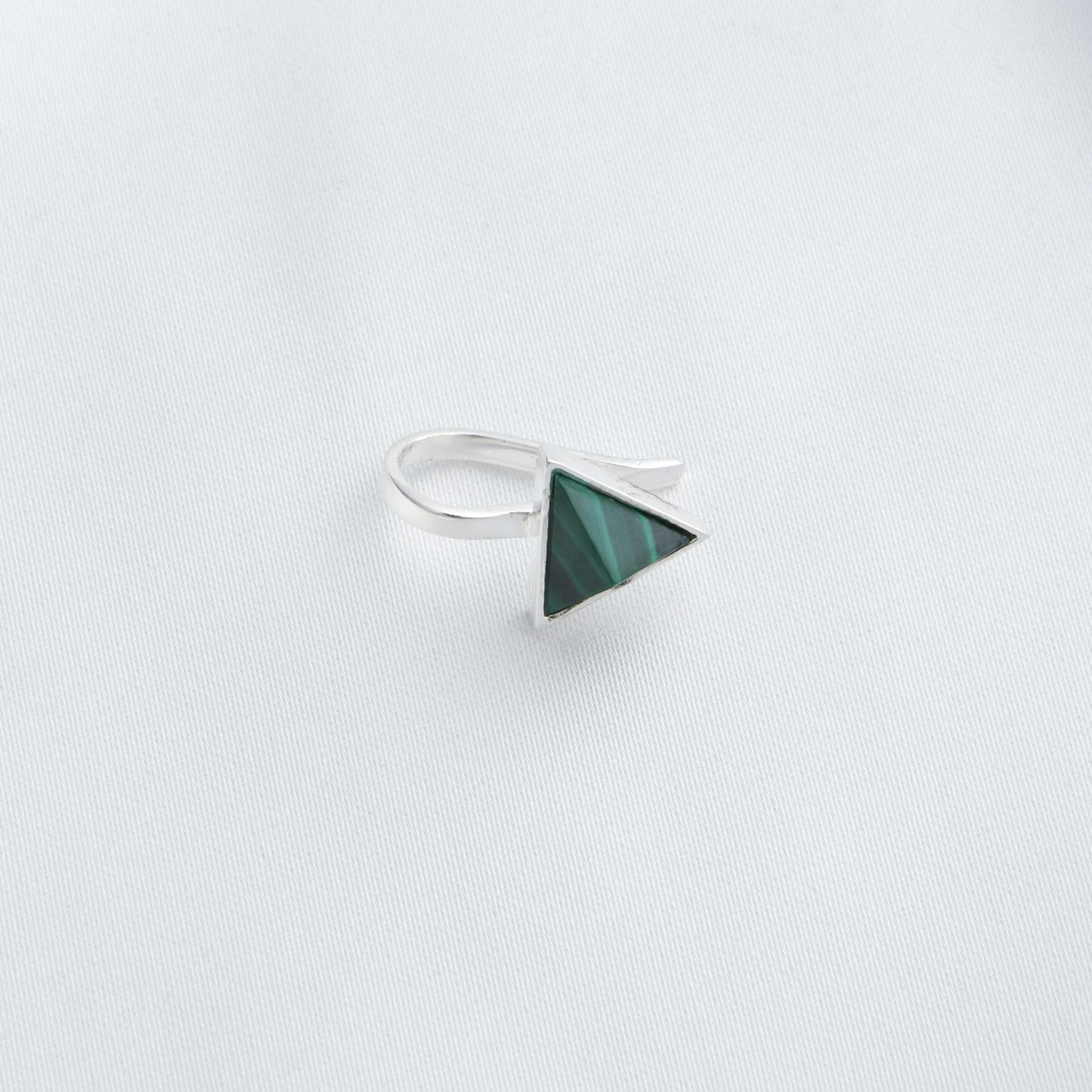 Malachite Triangle Silver Clip On Nose Pin