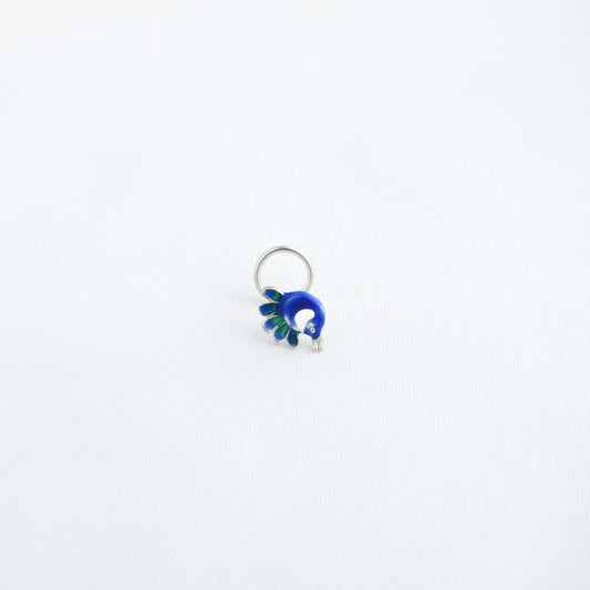 Blue Peacock Silver Nose Pin