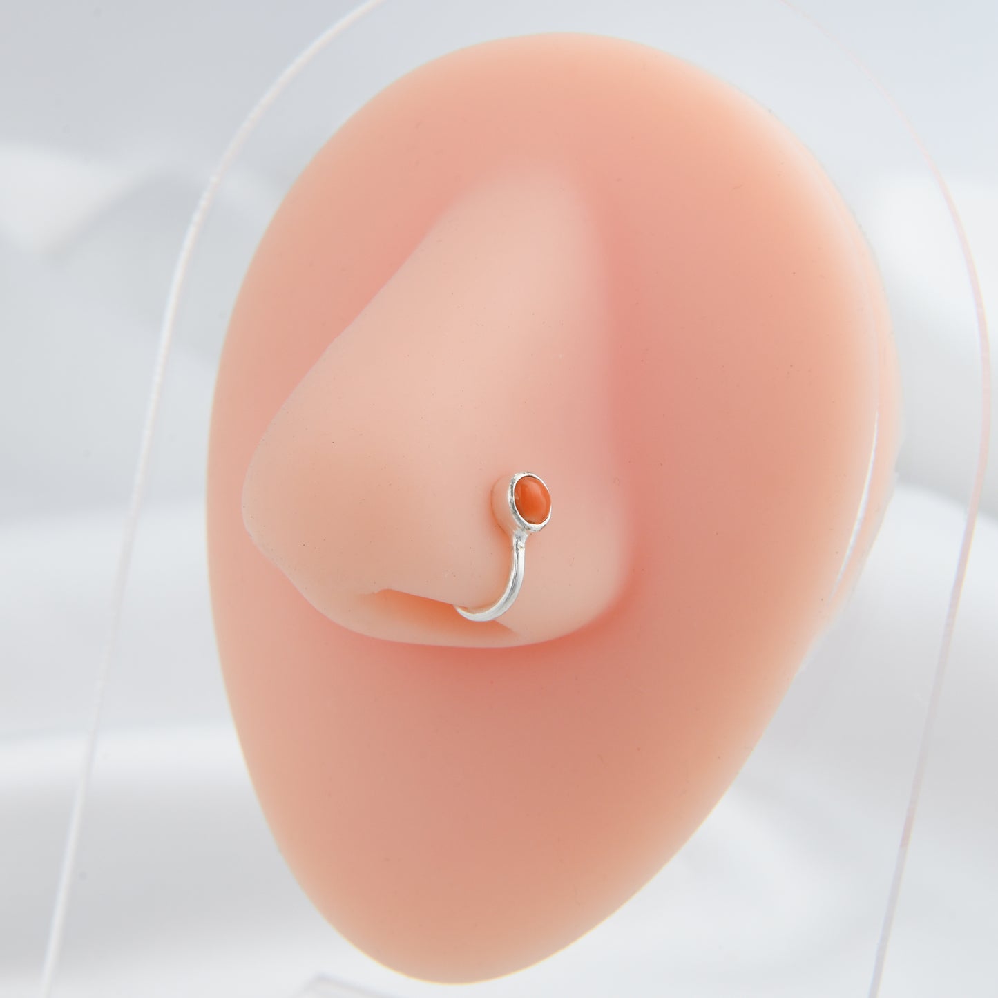 Natural Coral Silver Nose Pin