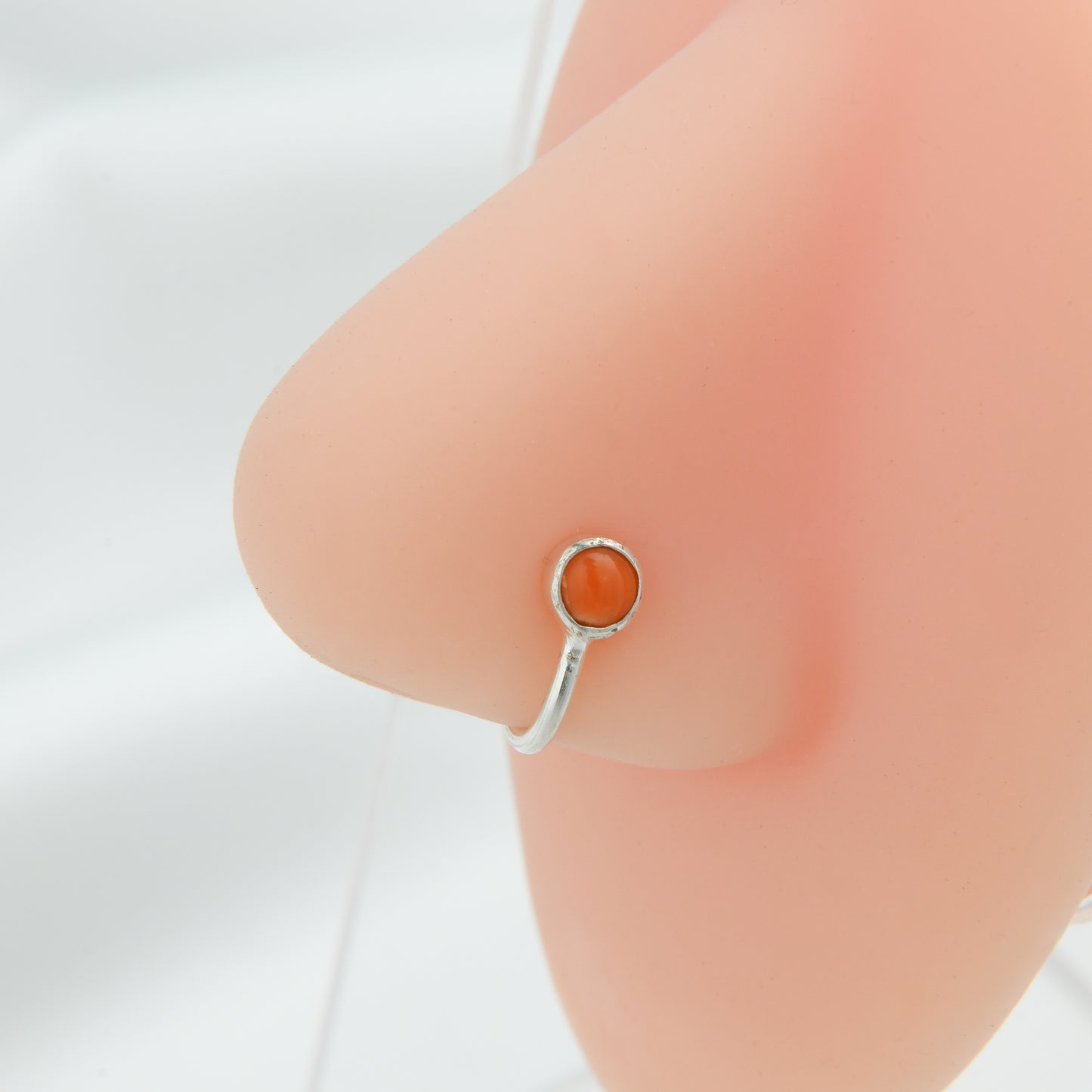 Natural Coral Silver Nose Pin
