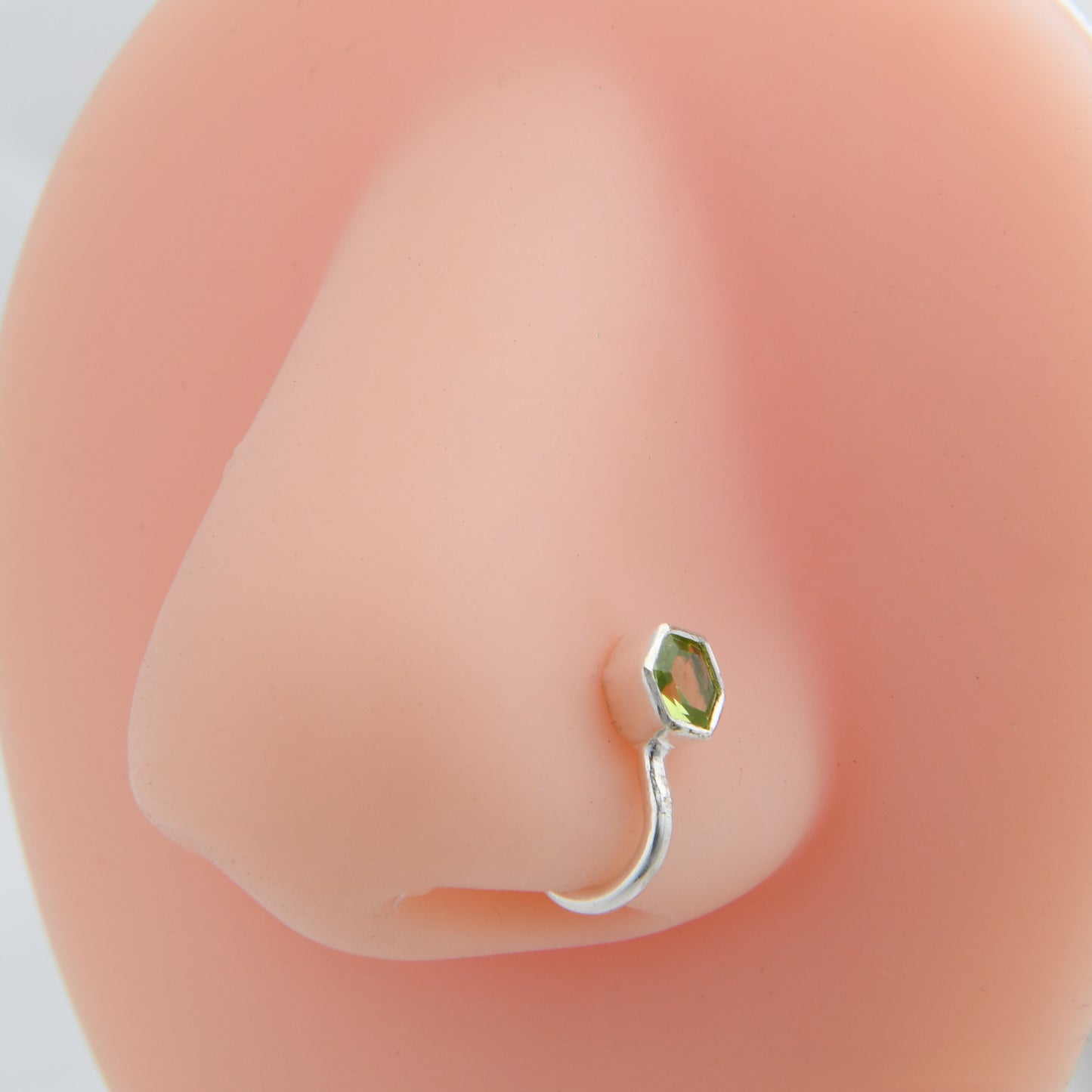 Natural Peridot Silver Nose Pin