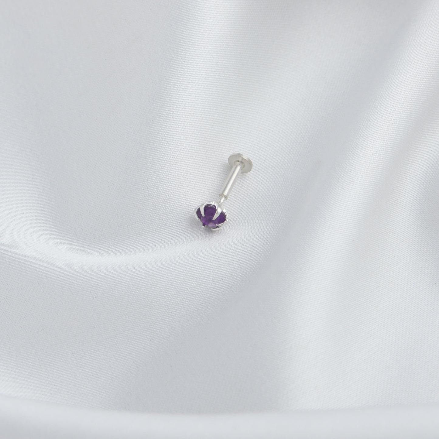 Natural Amethyst Silver Nose pin