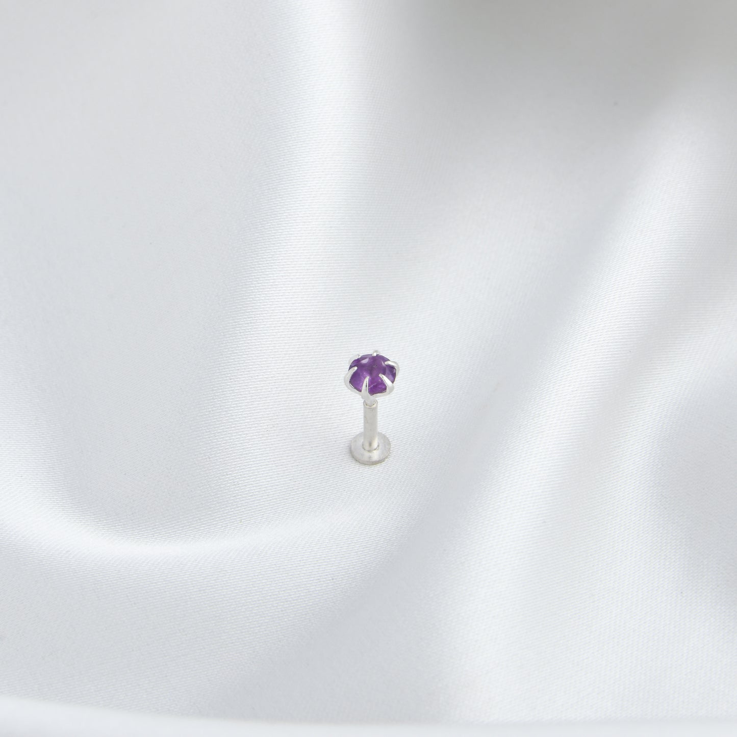 Natural Amethyst Silver Nose pin