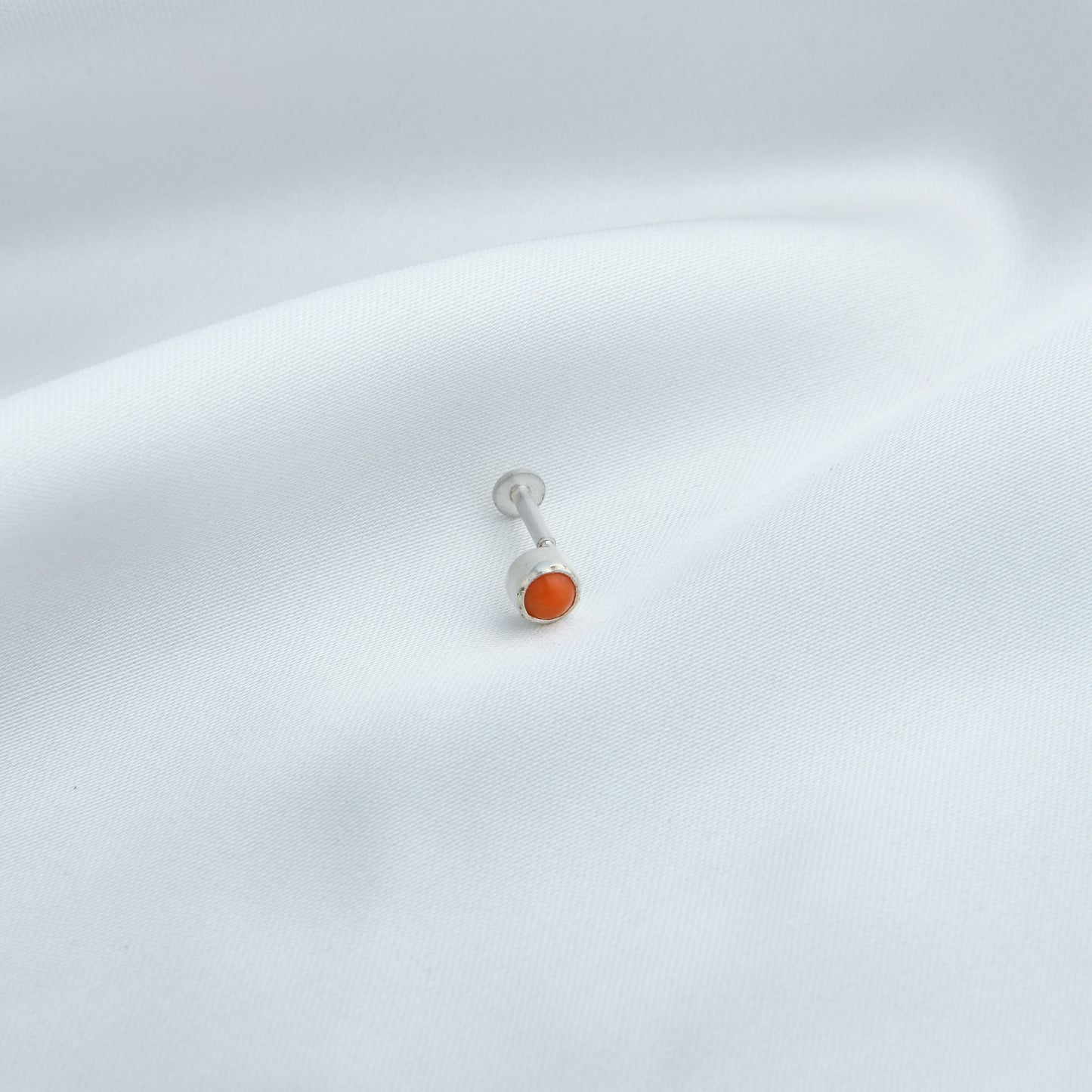 Natural Coral Silver Nose Pin