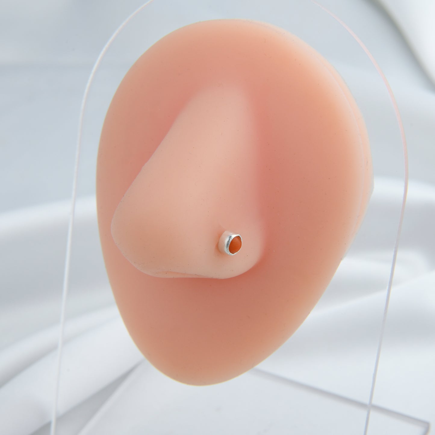 Natural Coral Silver Nose Pin