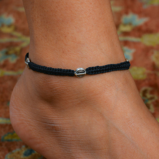 Round Bead Black Thread Anklet