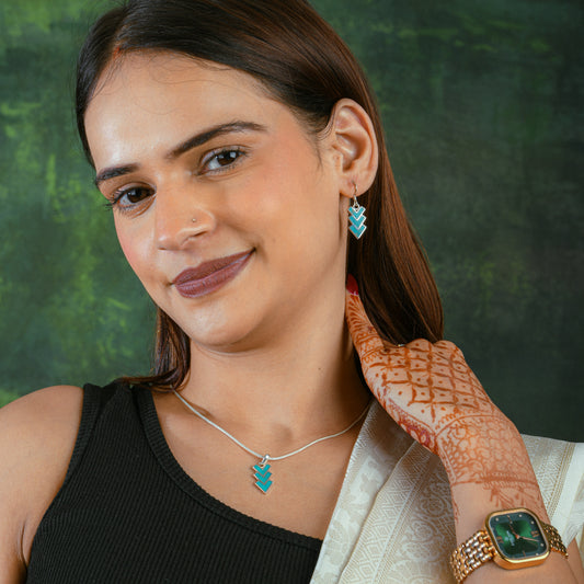 Cupid Arrow Turquoise Silver Necklace Set