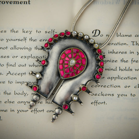 Pink Kundan Silver Pendant