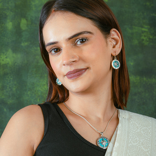 Turquoise Silver Compass Set