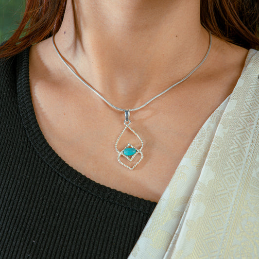 Turquoise Silver Dual Heart Pendant Set