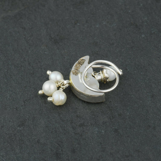 Kundan Crescent Moon Silver Nose pin