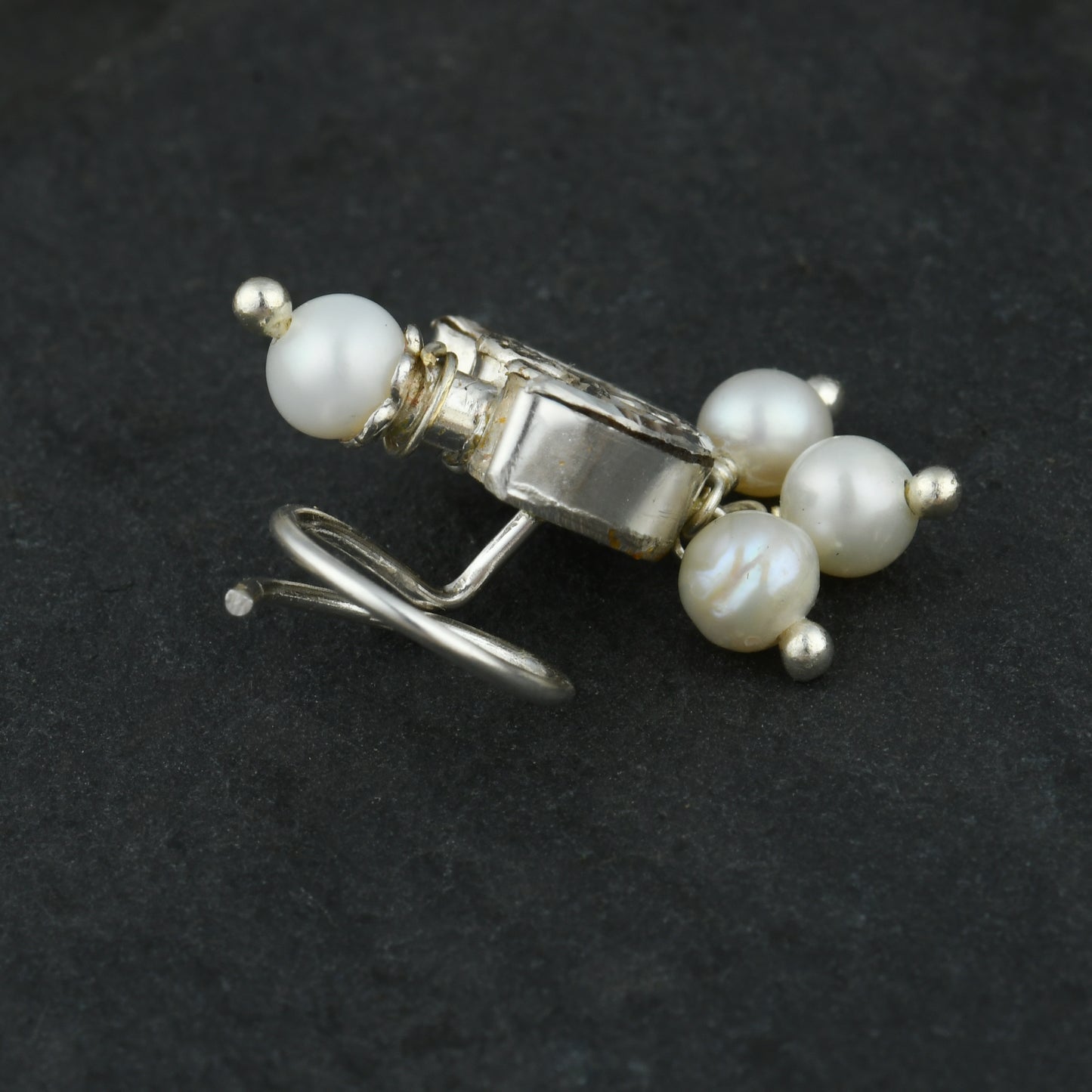 Kundan Crescent Moon Silver Nose pin