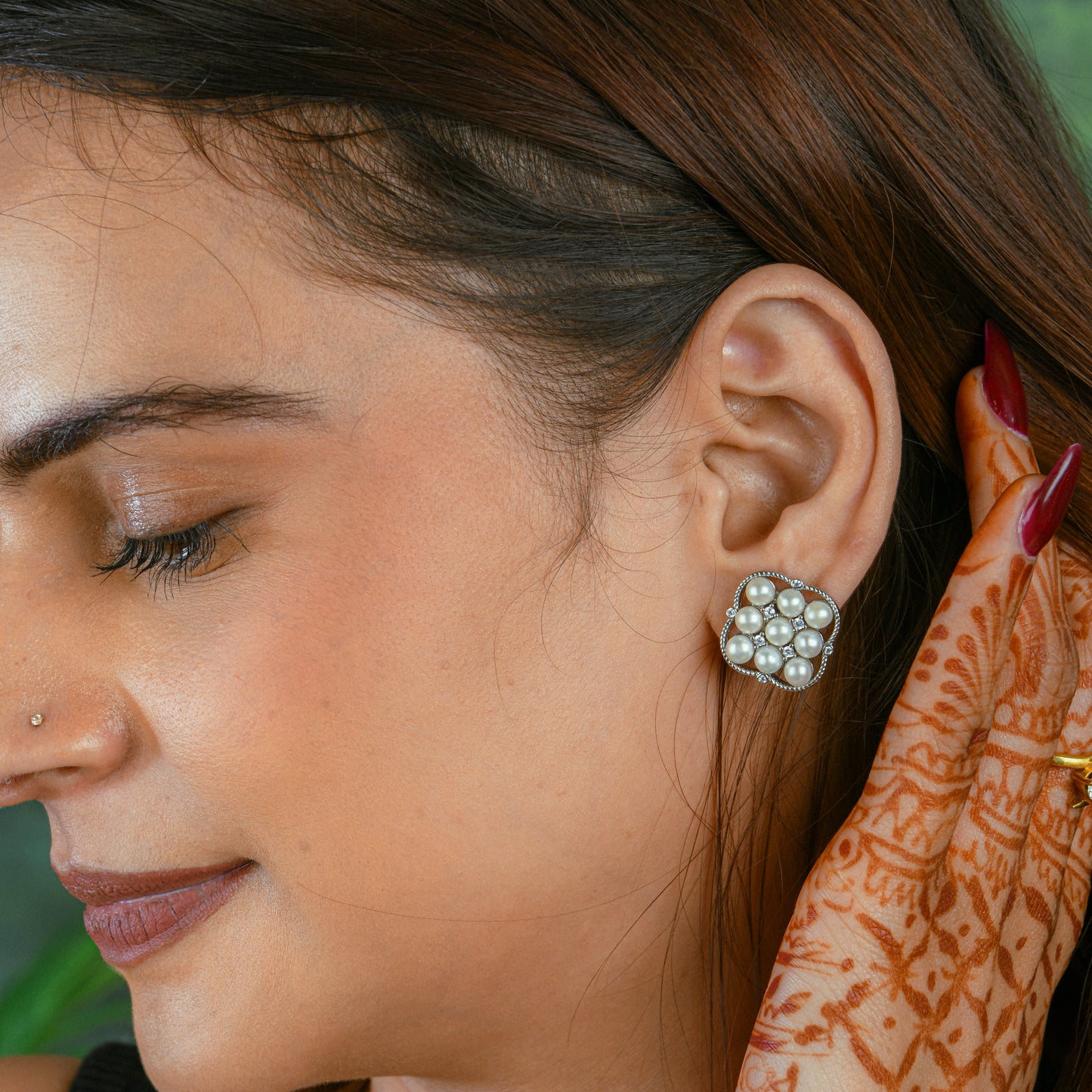 Premium Freshwater Pearls And Silver(Rhodium Plated) Square Studs