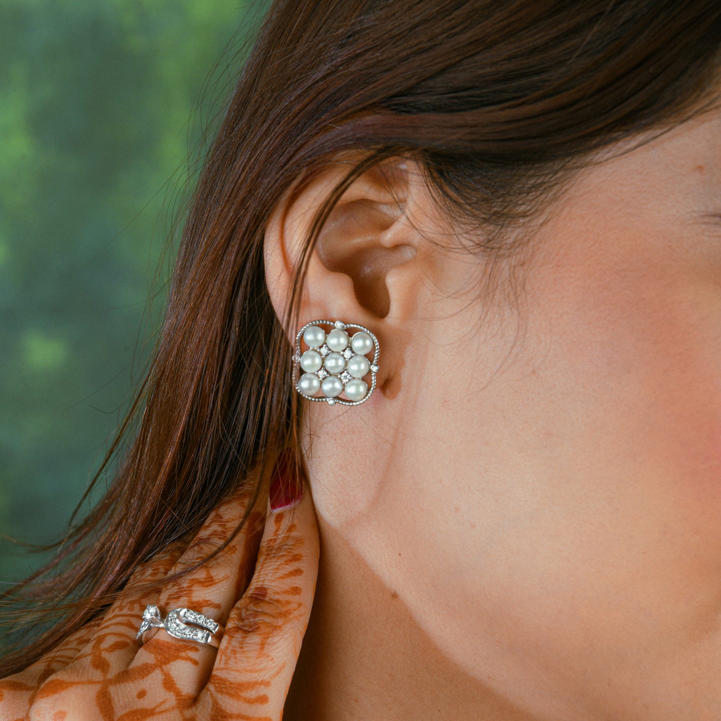 Premium Freshwater Pearls And Silver(Rhodium Plated) Square Studs