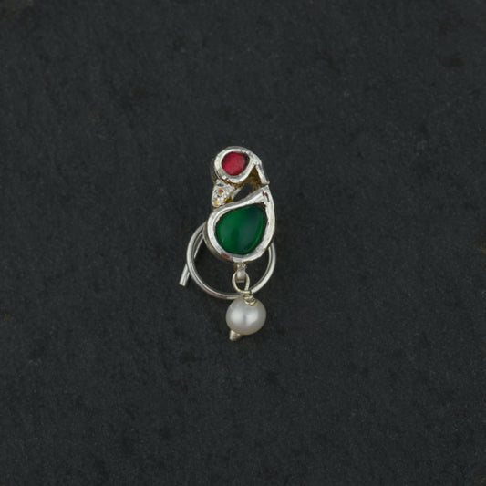 Kundan Mayur Silver Nose Pin