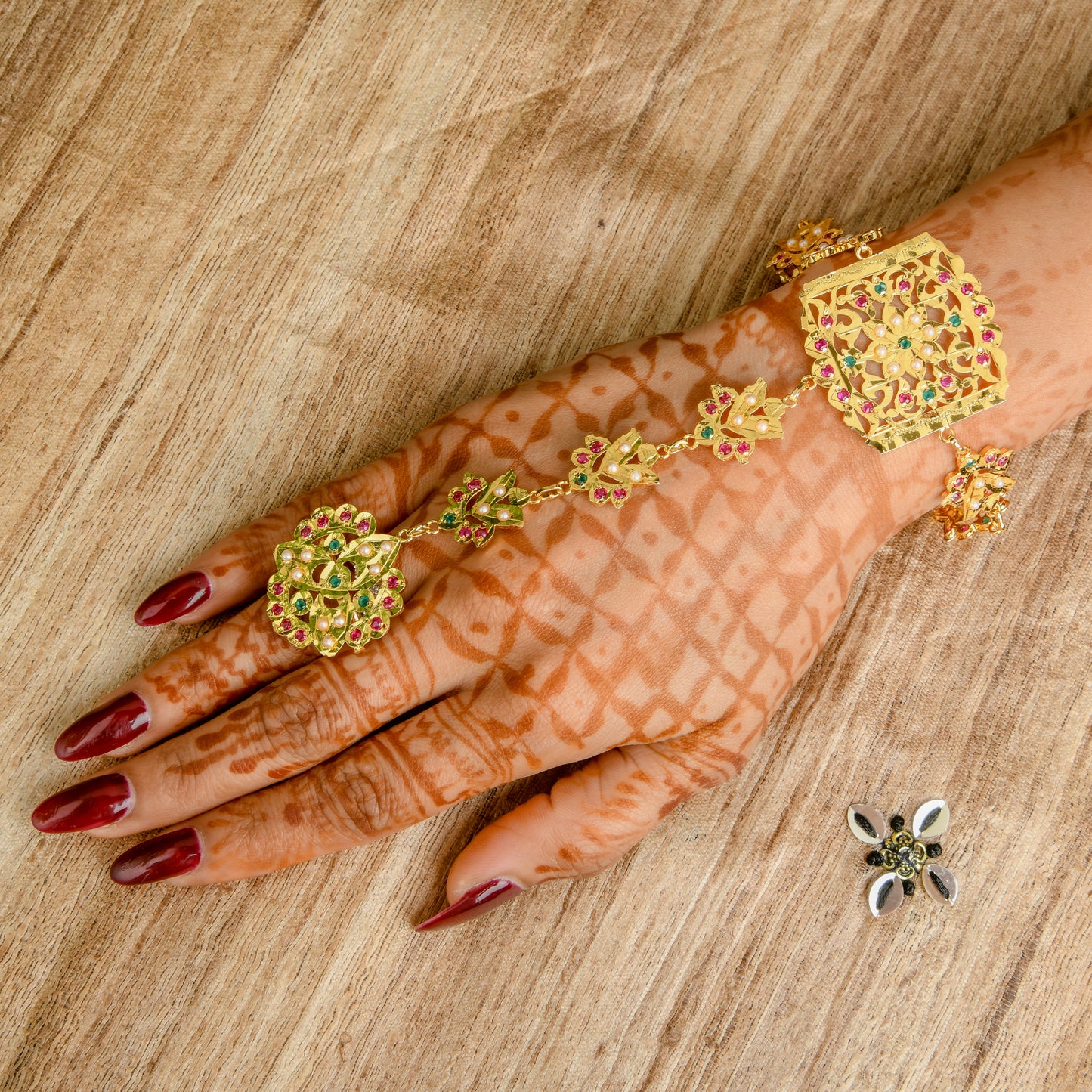 "Raunak" Gold Plated Silver Haathphool