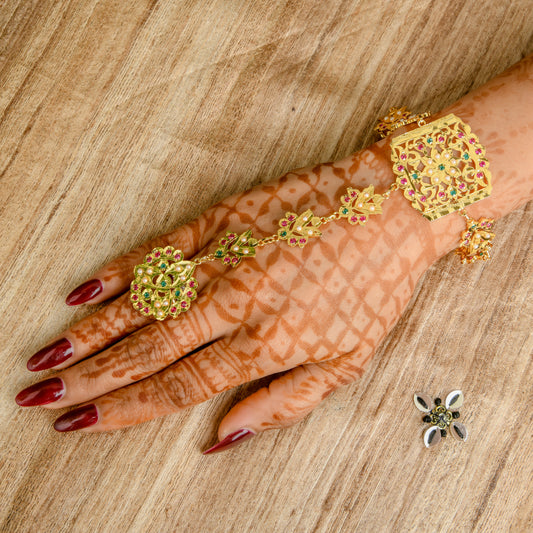 "Raunak" Gold Plated Silver Haathphool