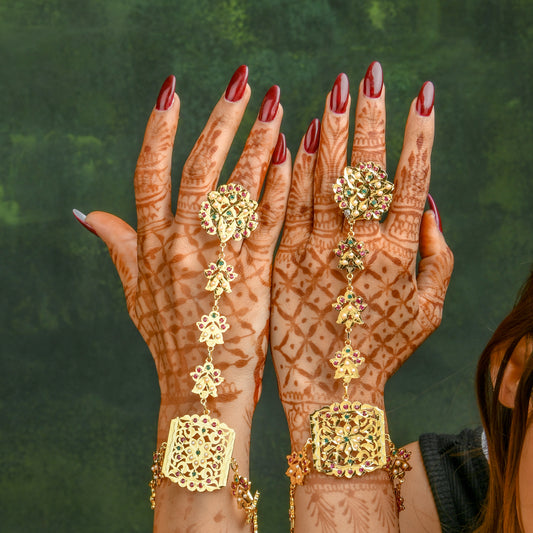 "Raunak" Gold Plated Silver Haathphool