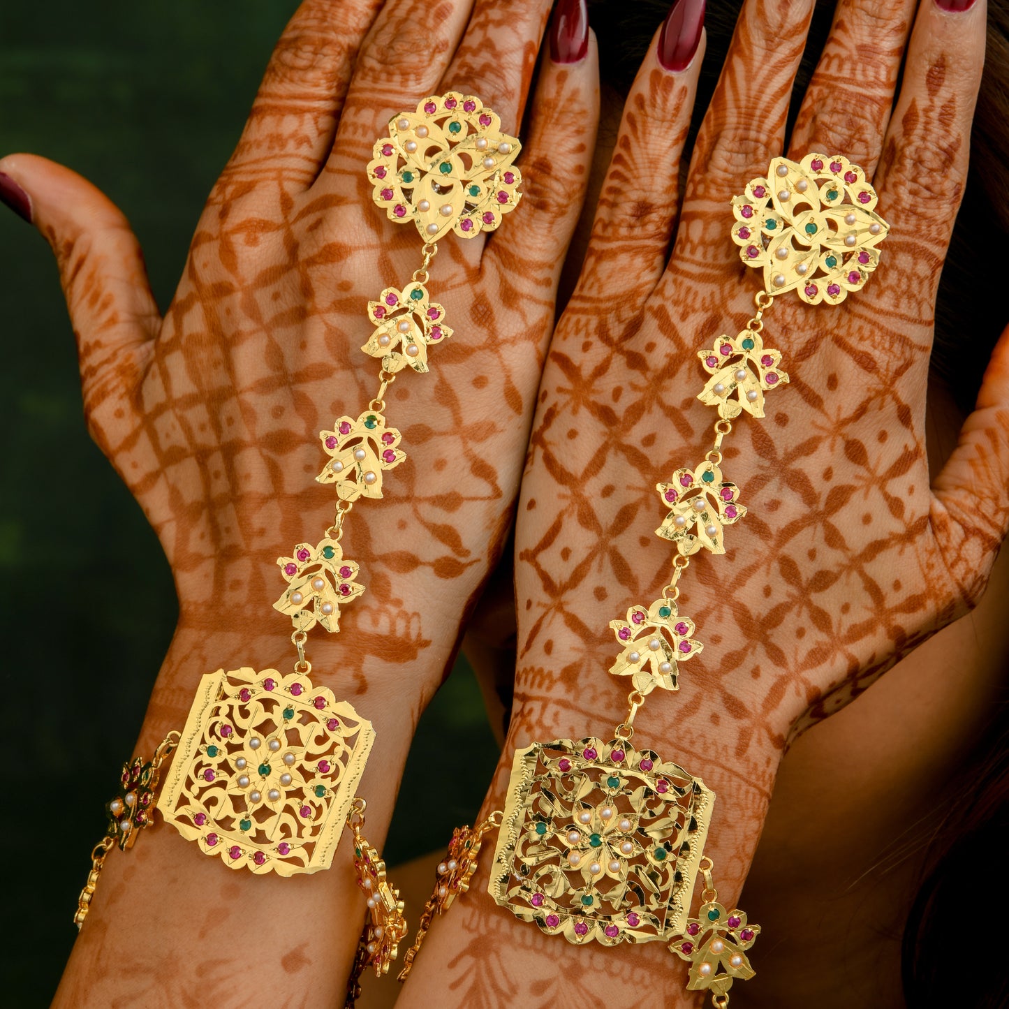 "Raunak" Gold Plated Silver Haathphool