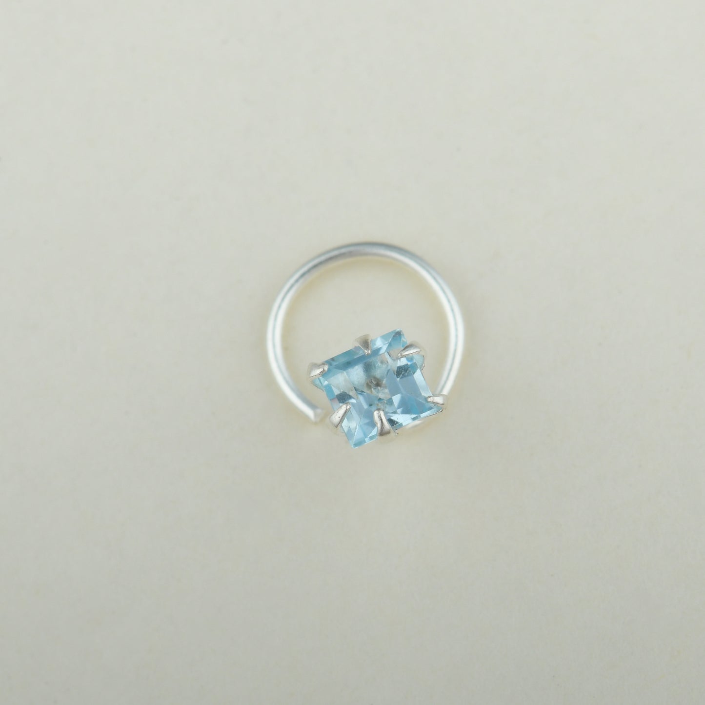 Natural Blue Topaz Square Silver Nose Pin