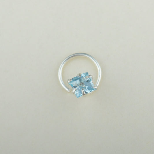 Natural Blue Topaz Square Silver Nose Pin