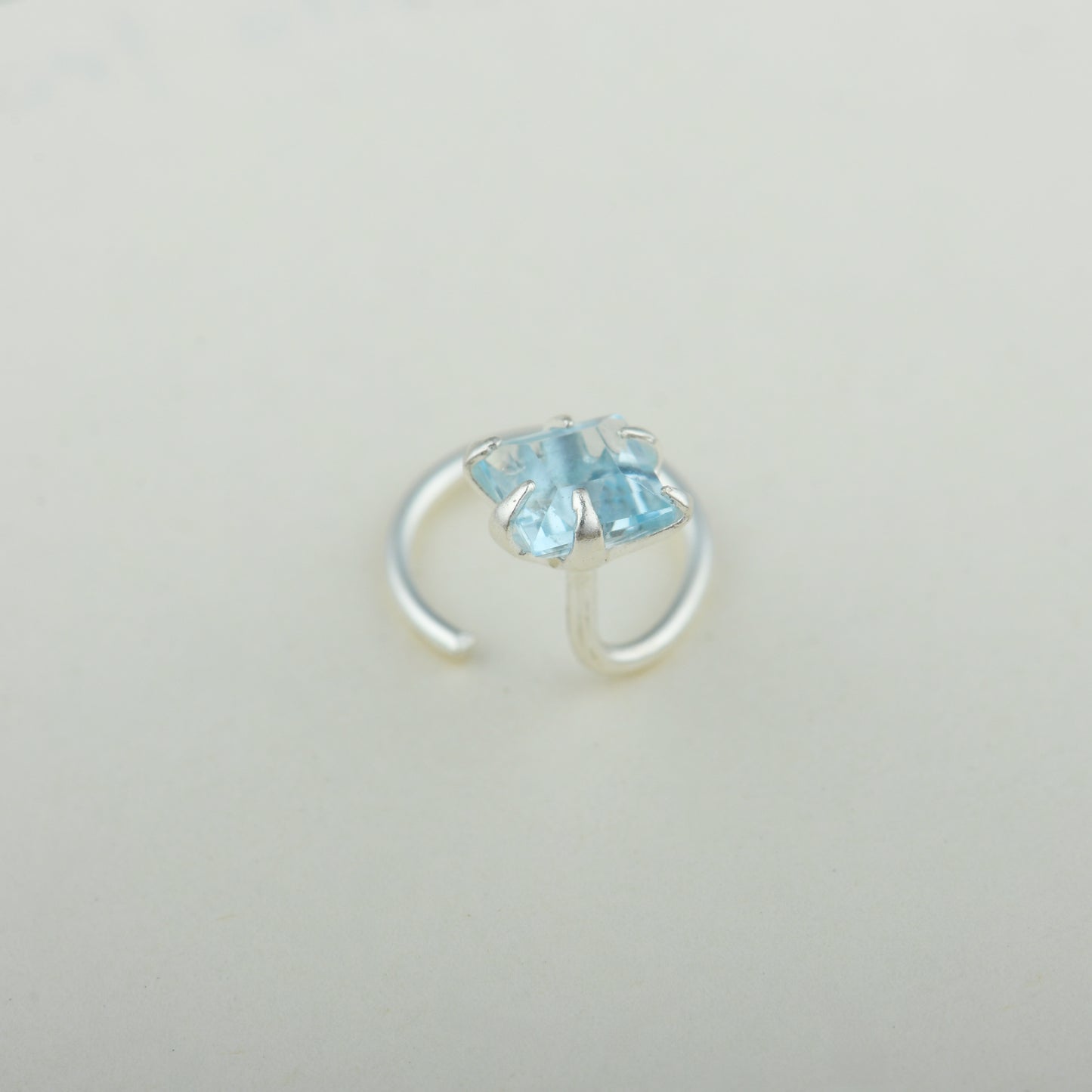 Natural Blue Topaz Square Silver Nose Pin