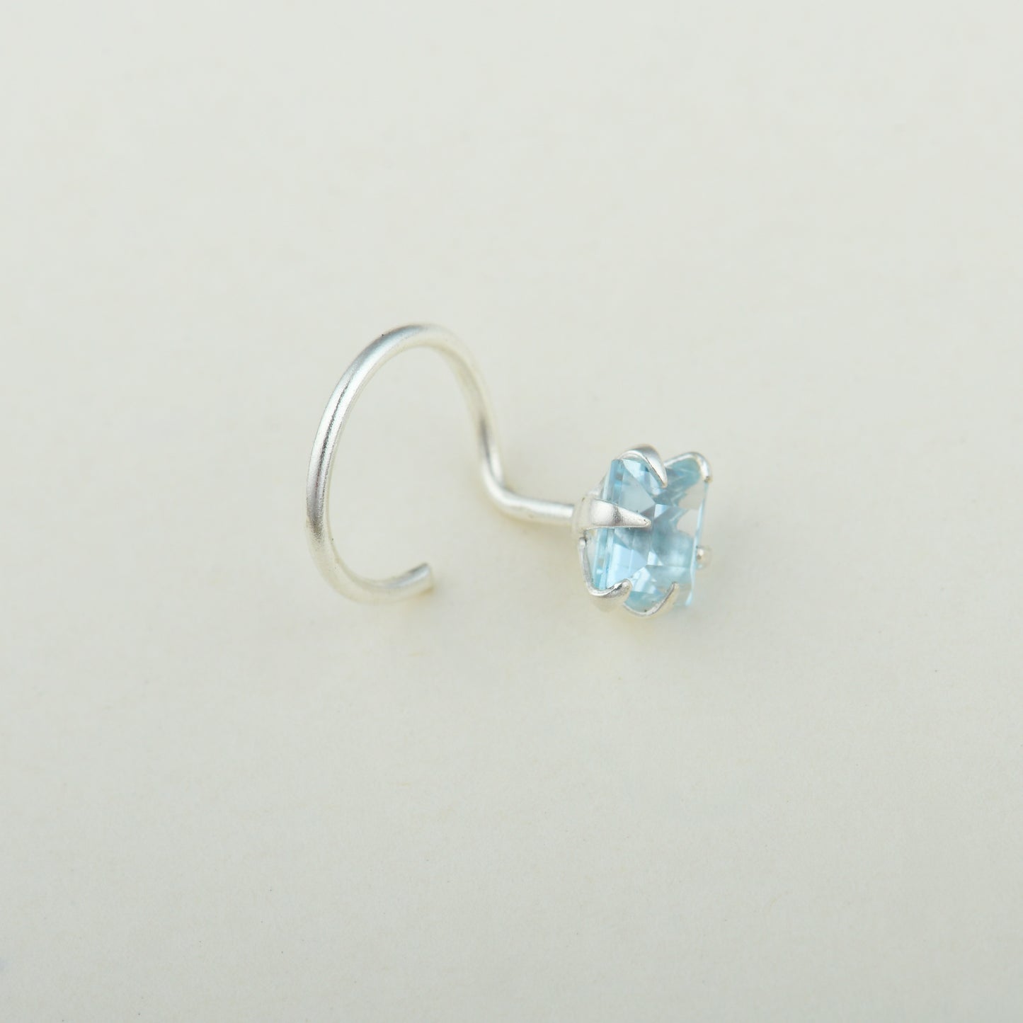 Natural Blue Topaz Square Silver Nose Pin