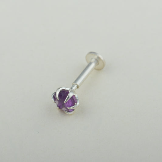 Natural Amethyst Silver Nose pin