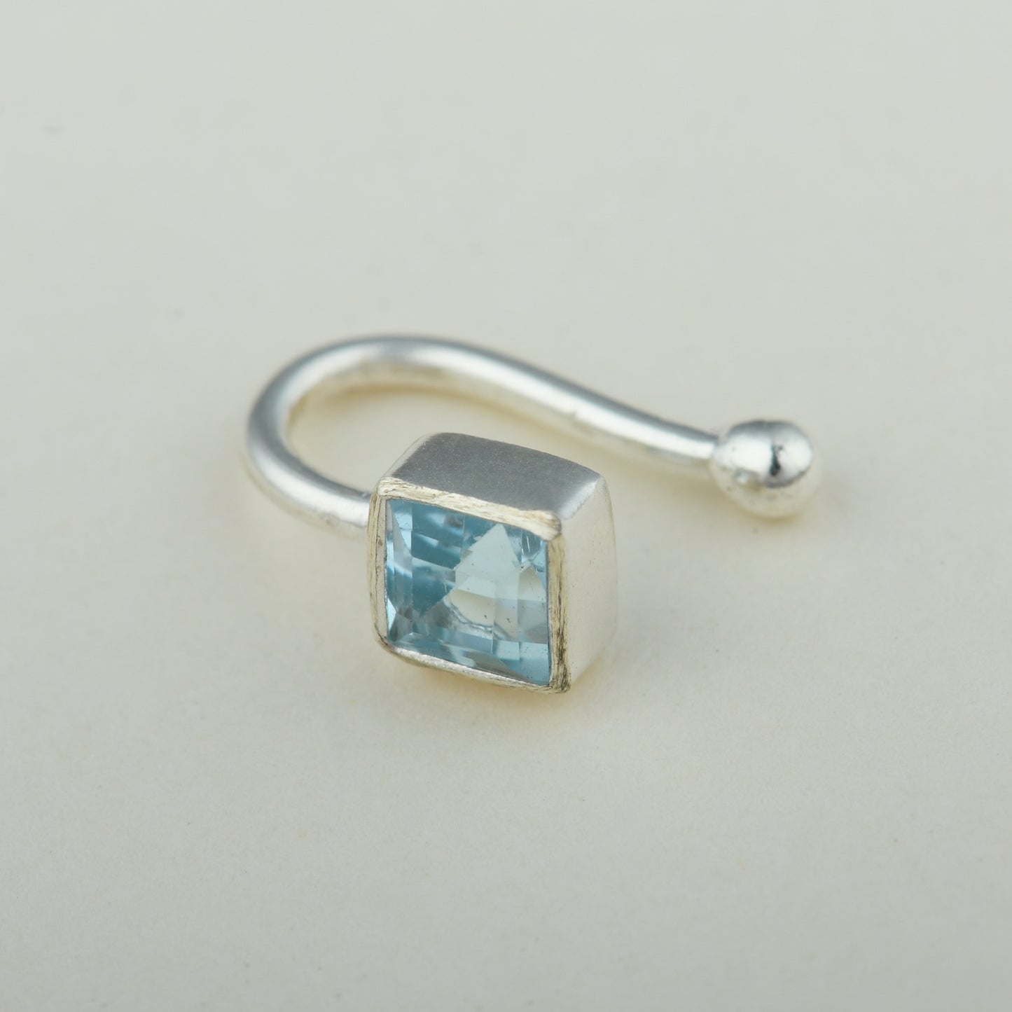 Natural Blue Topaz Square Silver Nose Pin