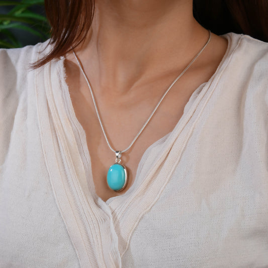 Natural Turquoise In Silver Pendant