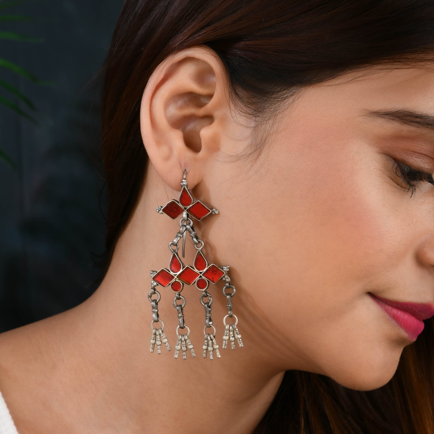 Madhu Chandrika Desert Red Silver Earrings