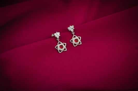 Jasmine Ruby And Zircon Back Screw Silver  Earrings
