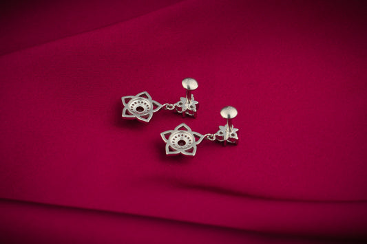 Jasmine Ruby And Zircon Back Screw Silver  Earrings