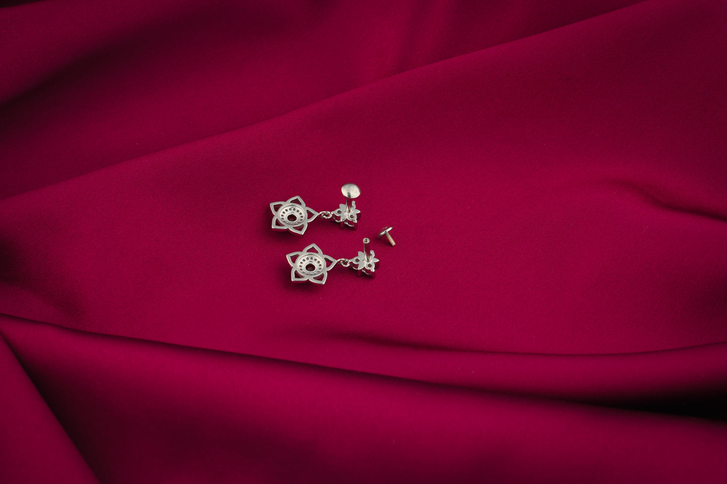 Jasmine Ruby And Zircon Back Screw Silver Earrings