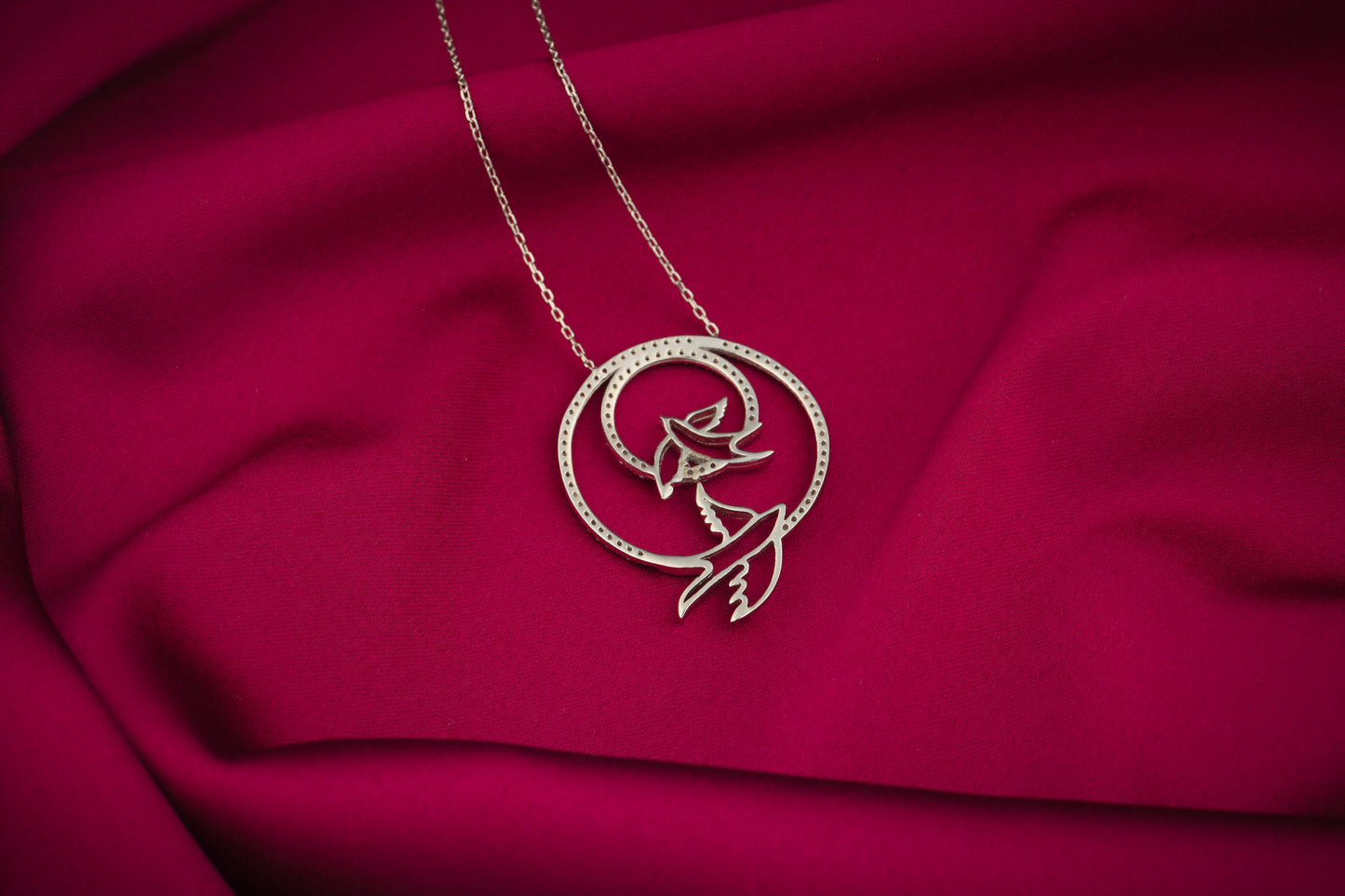 Dancing Dolphins Silver Zircon Pendant Necklace