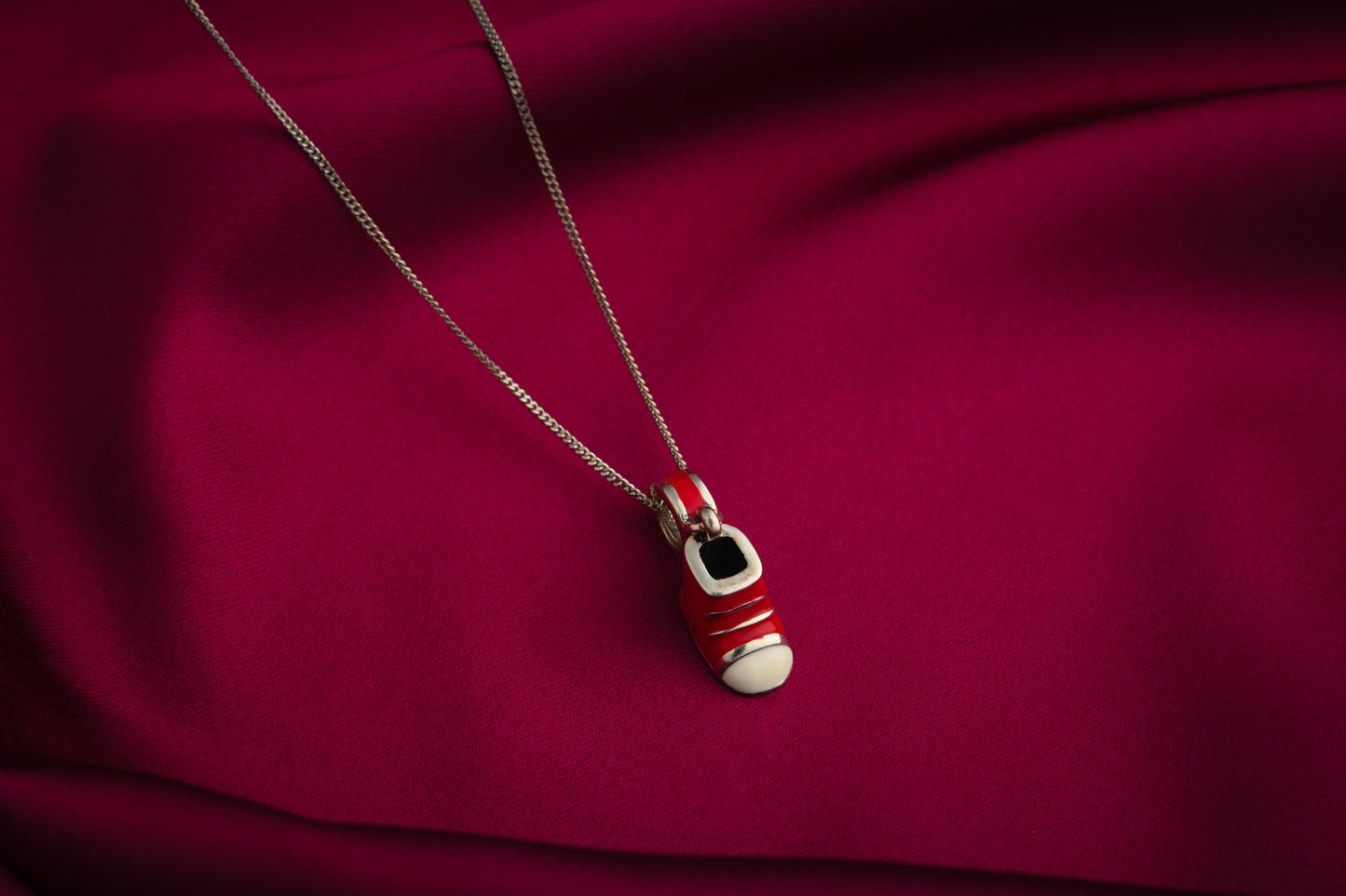Red Sneaker Silver Pendant Necklace
