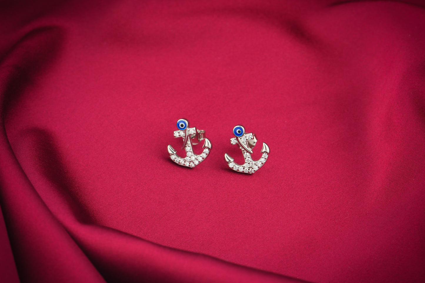 Anchor Zircon With Evil Eye Studs