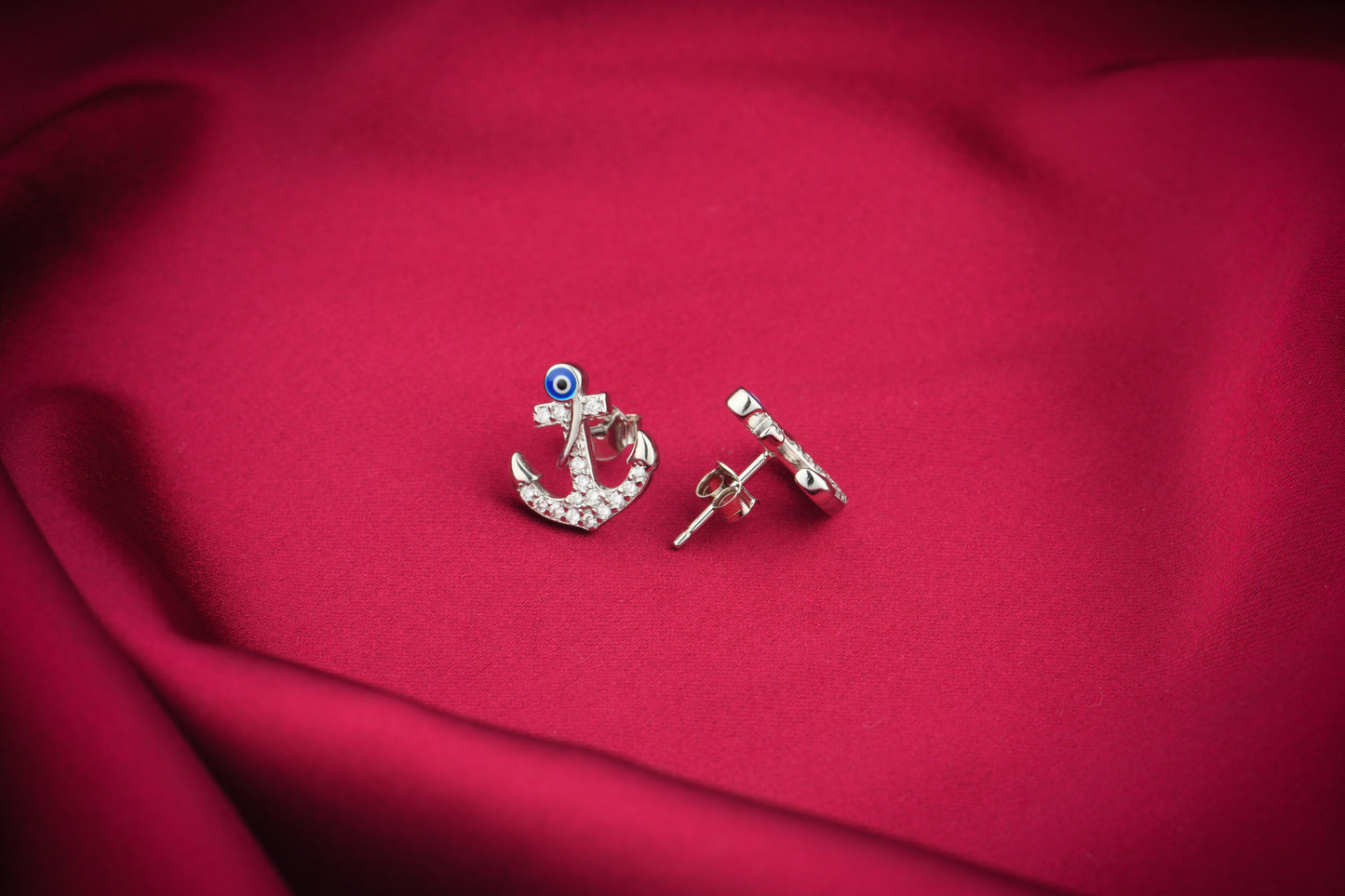 Anchor Zircon With Evil Eye Studs