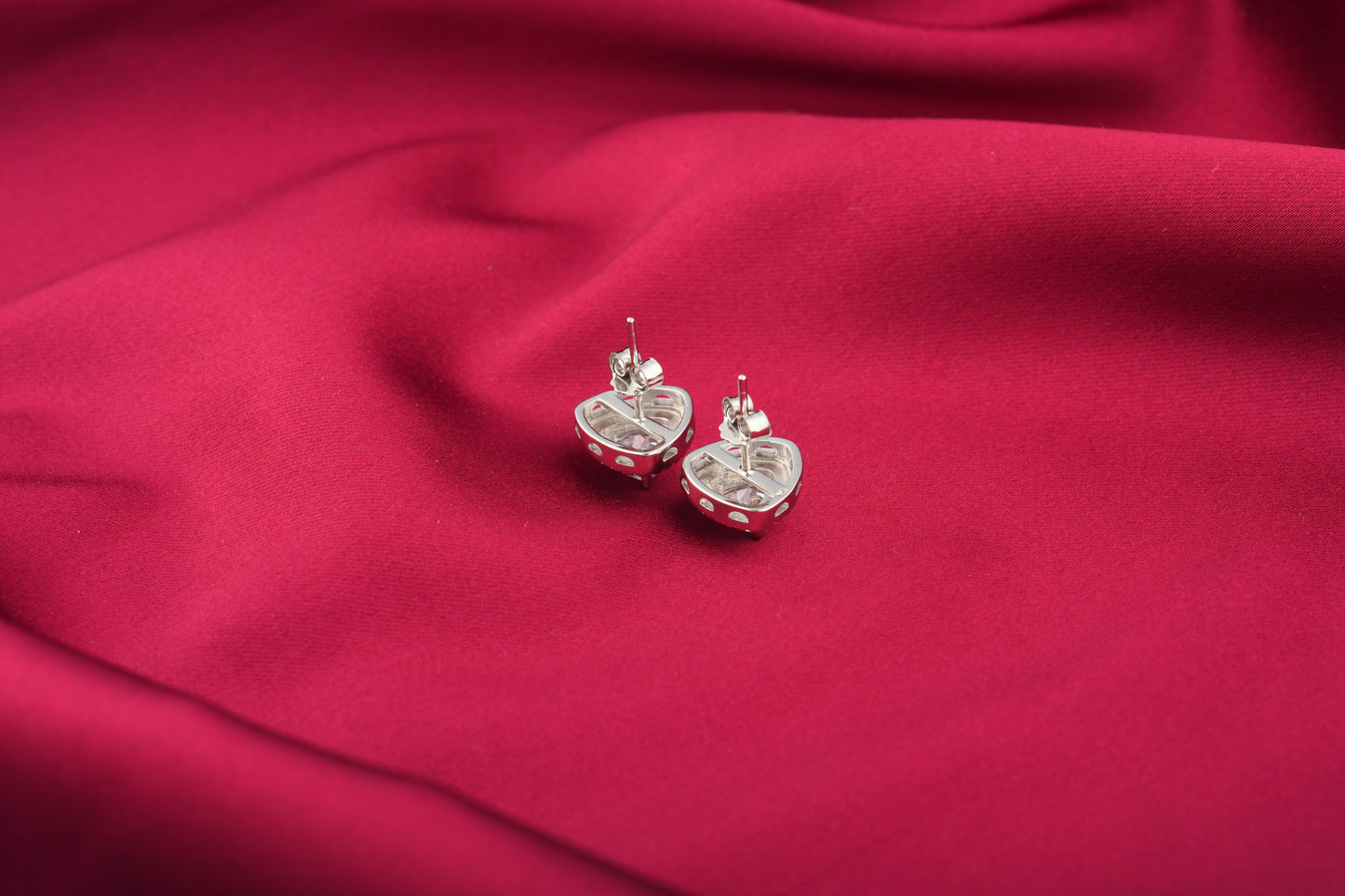 Triangular Round Solitaire Studs In Silver