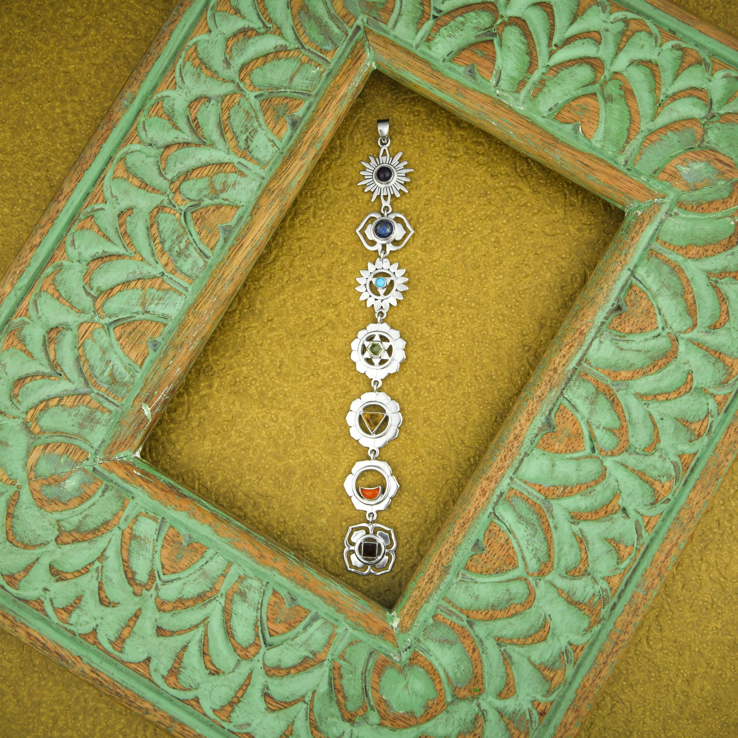 'Balance Your Life' Rhodium Plated Silver Seven Chakra Pendant