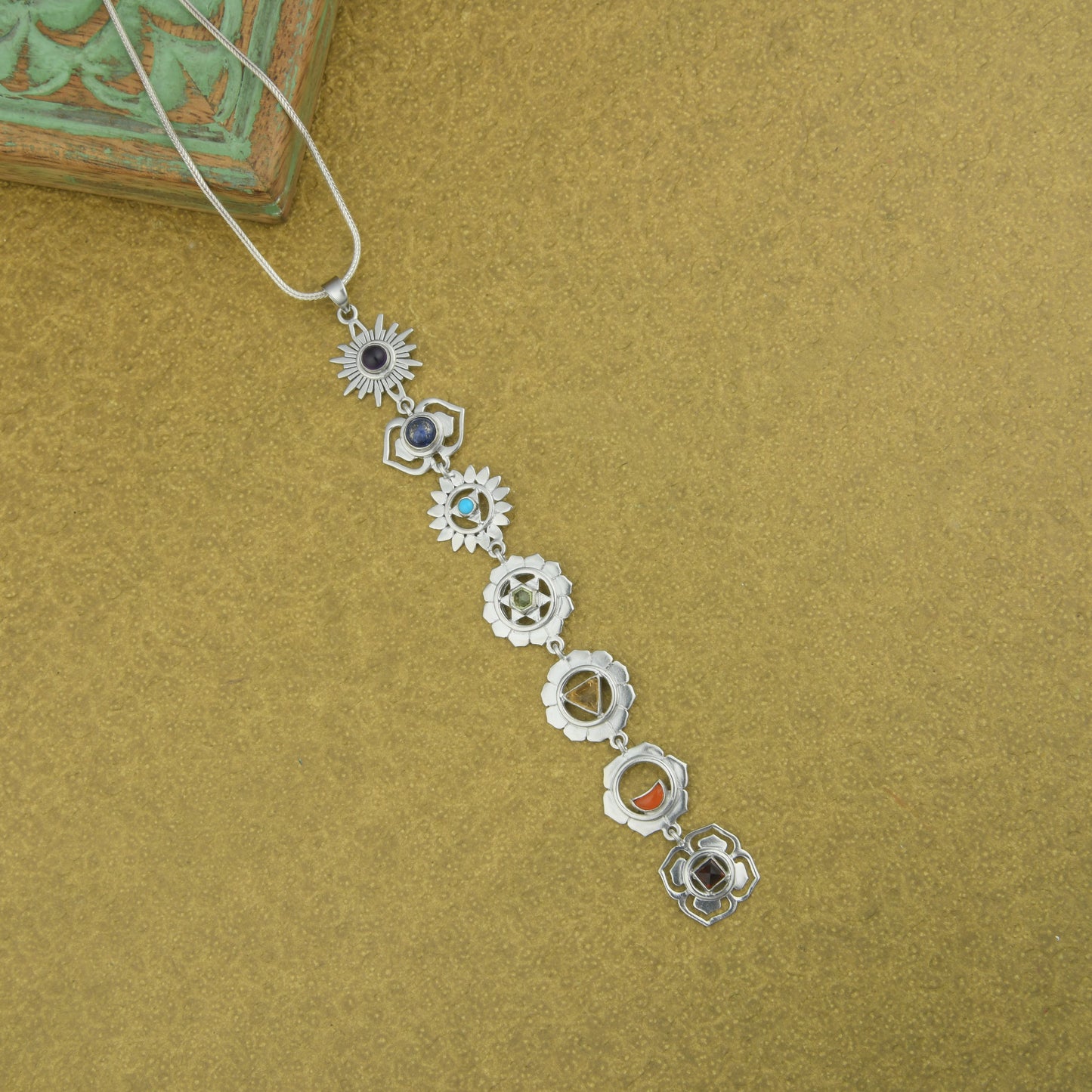 'Balance Your Life' Rhodium Plated Silver Seven Chakra Pendant